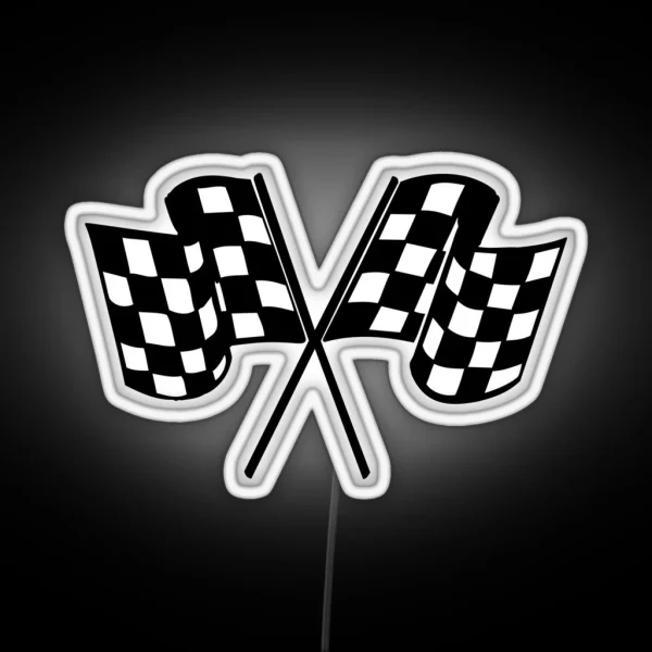 Checkered Flags Cool Helmet Motorcycle Or Car Bumper Racing RGB Neon Sign