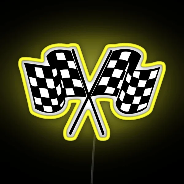 Checkered Flags Cool Helmet Motorcycle Or Car Bumper Racing RGB Neon Sign