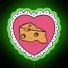 Vibrant RGB Neon Sign of Interlocking Hearts with a Cheese Twist