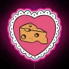 Vibrant RGB neon sign featuring a cheese-shaped heart tattoo design.