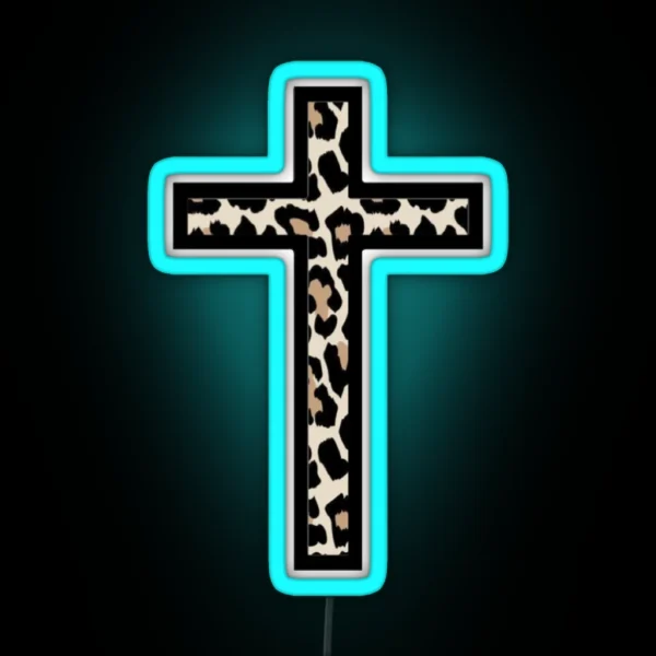 Cheetah Print Cross Design RGB Neon Sign