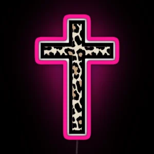 Cheetah Print Cross Design RGB Neon Sign