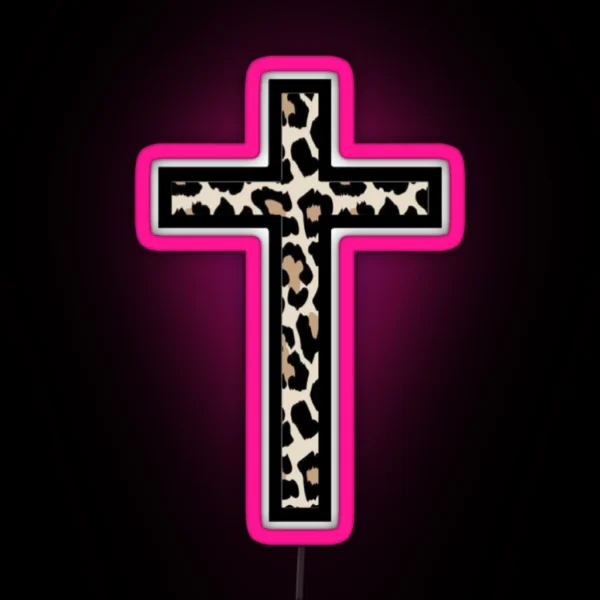 Cheetah Print Cross Design RGB Neon Sign