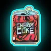 Iconic Cherry Coke branding in vibrant RGB LED neon lights