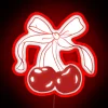 Vibrant LED cherry blossom pink and green neon sign.