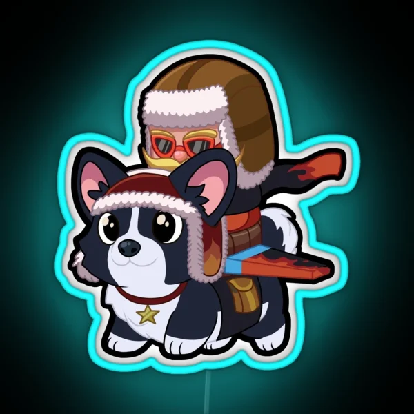 Chibi Flying Corgi Corki Pilot RGB Neon Sign