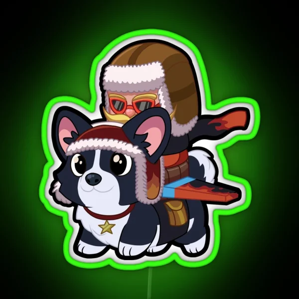 Chibi Flying Corgi Corki Pilot RGB Neon Sign
