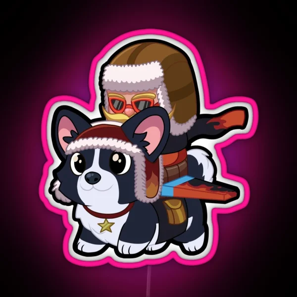 Chibi Flying Corgi Corki Pilot RGB Neon Sign