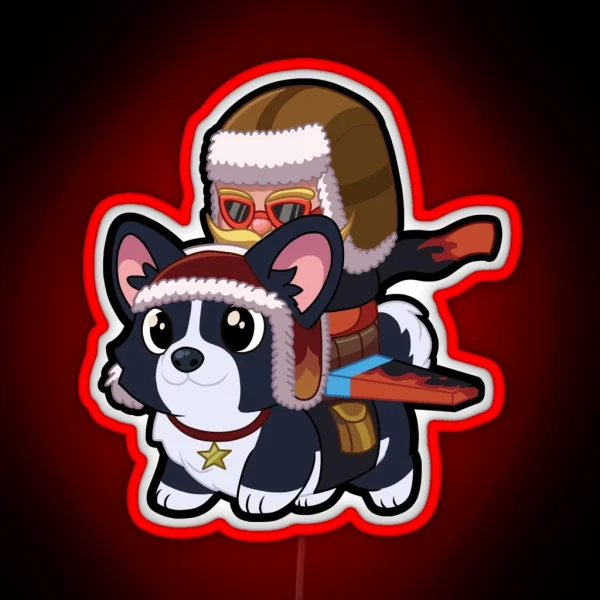 Chibi Flying Corgi Corki Pilot RGB Neon Sign