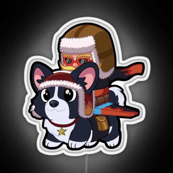 Chibi Flying Corgi Corki Pilot RGB Neon Sign