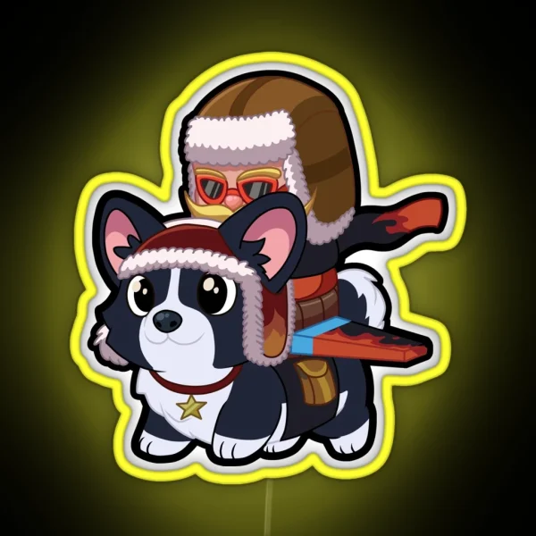 Chibi Flying Corgi Corki Pilot RGB Neon Sign