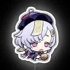 Chibi Qiqi from Genshin Impact in Vibrant Neon LED Light