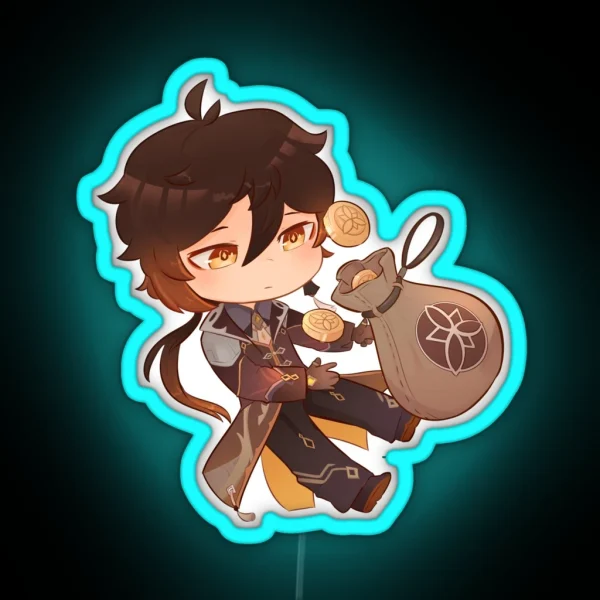 Chibi Zhongli With Mora RGB Neon Sign