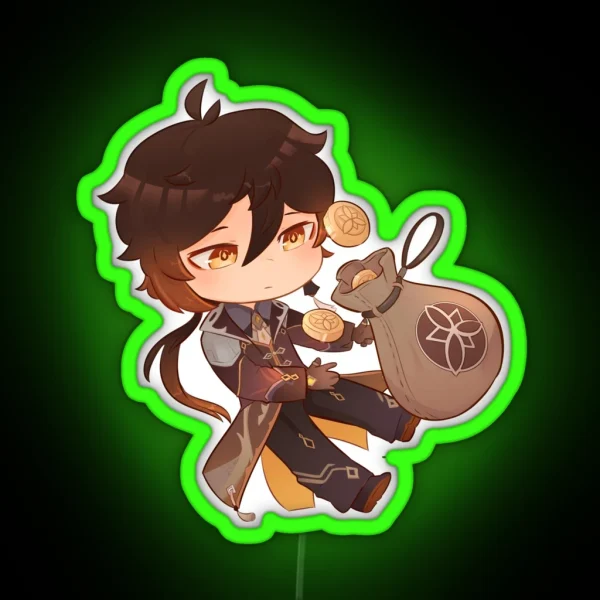 Chibi Zhongli With Mora RGB Neon Sign