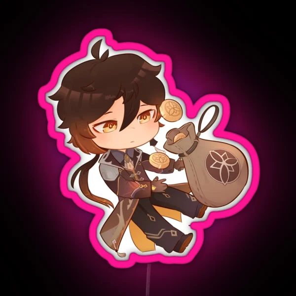 Chibi Zhongli With Mora RGB Neon Sign