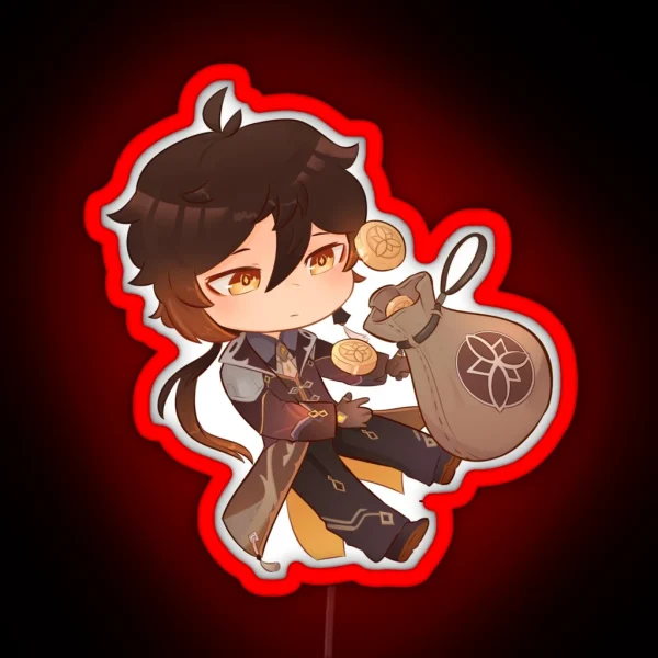 Chibi Zhongli With Mora RGB Neon Sign