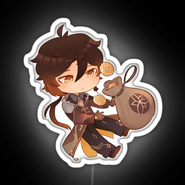 Chibi Zhongli With Mora RGB Neon Sign