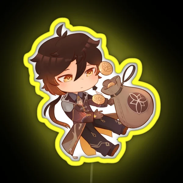 Chibi Zhongli With Mora RGB Neon Sign