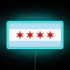 Vibrant Chicago City Flag LED Neon Sign with Colorful RGB Lighting