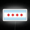 Brilliantly illuminated Chicago flag design in vibrant RGB neon colors.