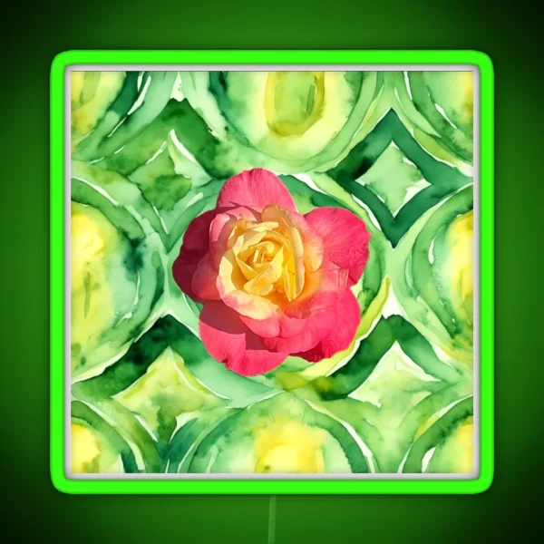 Chicago Peace Rose On Green Pattern RGB Neon Sign