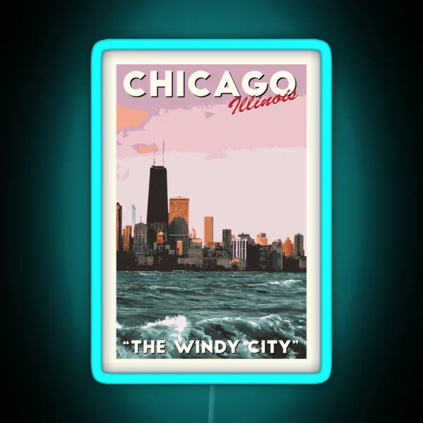 Chicago Travel Poster RGB Neon Sign