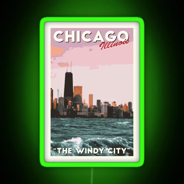 Chicago Travel Poster RGB Neon Sign