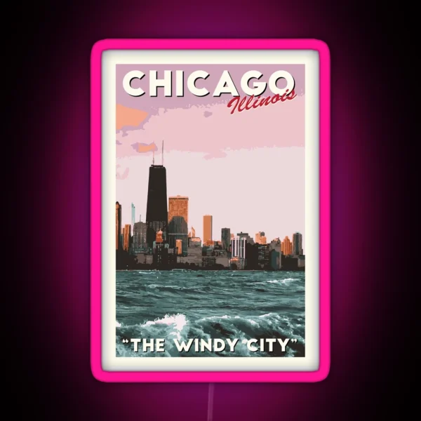 Chicago Travel Poster RGB Neon Sign