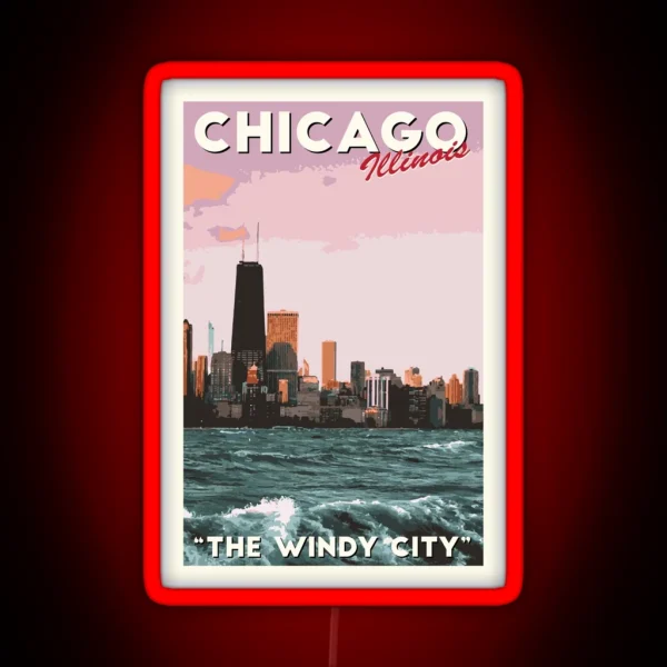 Chicago Travel Poster RGB Neon Sign