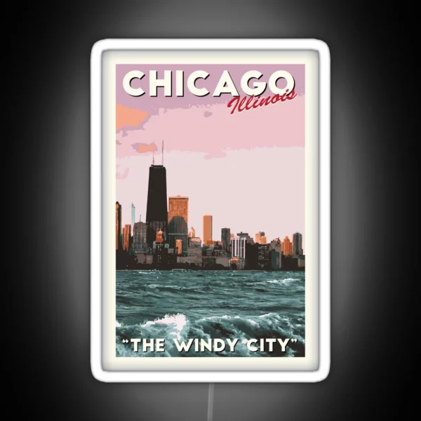 Chicago Travel Poster RGB Neon Sign
