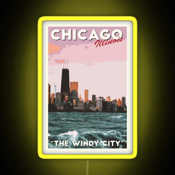 Chicago Travel Poster RGB Neon Sign