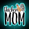 Vintage-style neon sign featuring colorful Chicken Mom logo illumination.