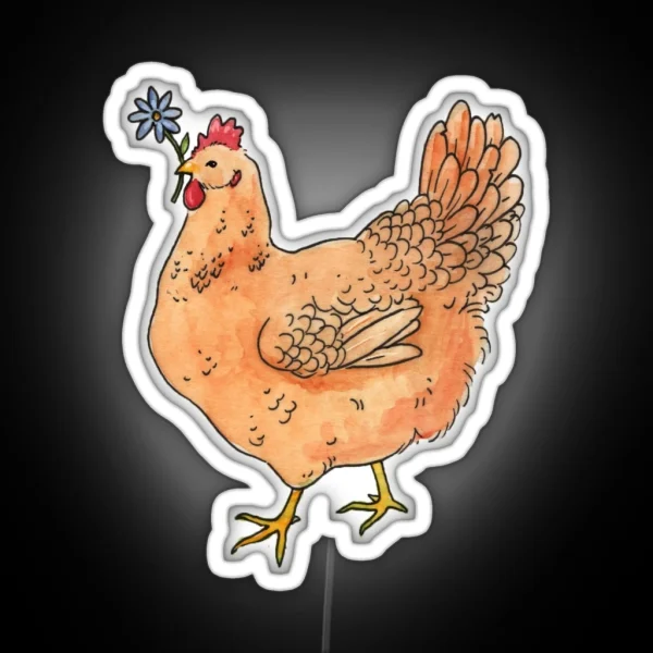 Chicken With Flower Watercolor Illustration RGB Neon Sign