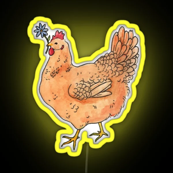 Chicken With Flower Watercolor Illustration RGB Neon Sign