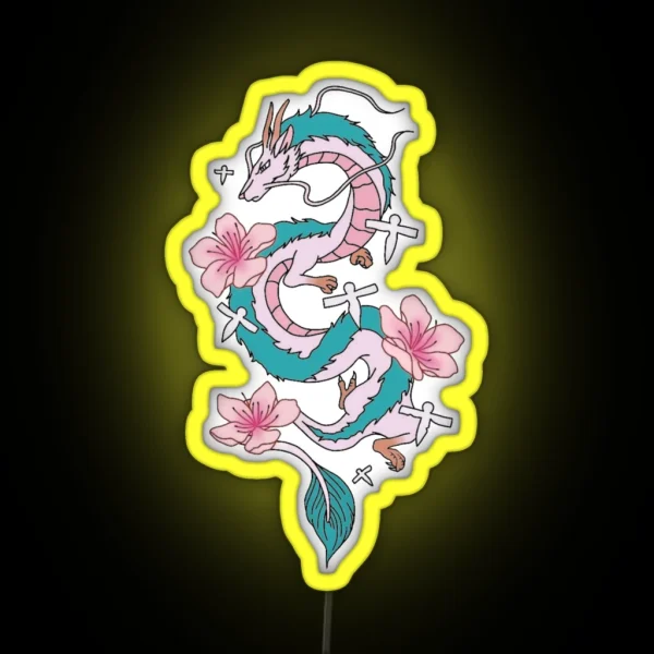 Chihiro Spirited Away Haku Dragon With Paper RGB Neon Sign