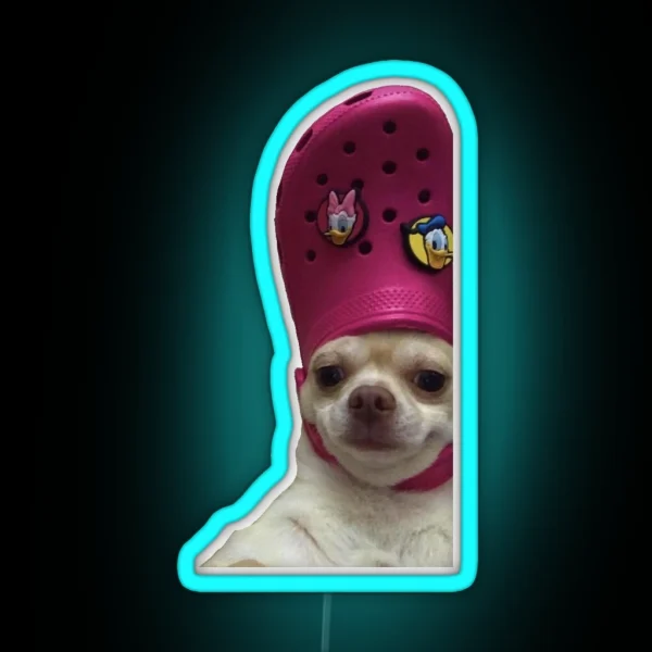 Chihuahua With A Croc On Its Head RGB Neon Sign