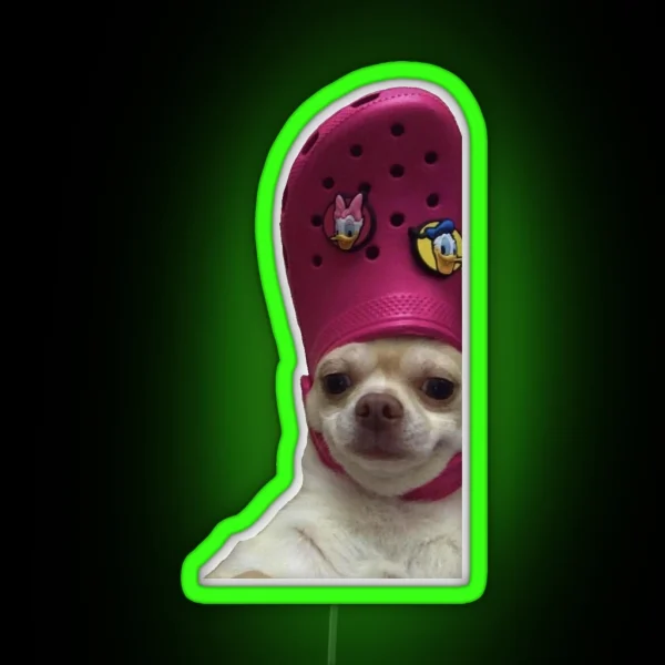 Chihuahua With A Croc On Its Head RGB Neon Sign