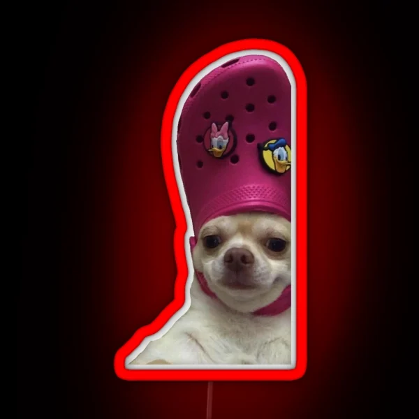 Chihuahua With A Croc On Its Head RGB Neon Sign