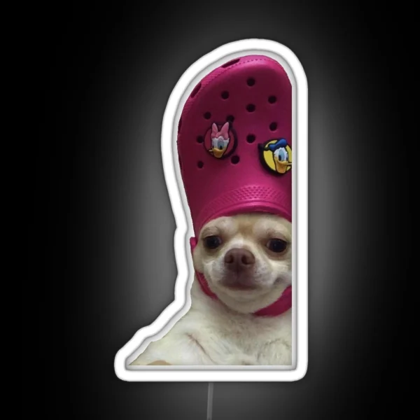 Chihuahua With A Croc On Its Head RGB Neon Sign