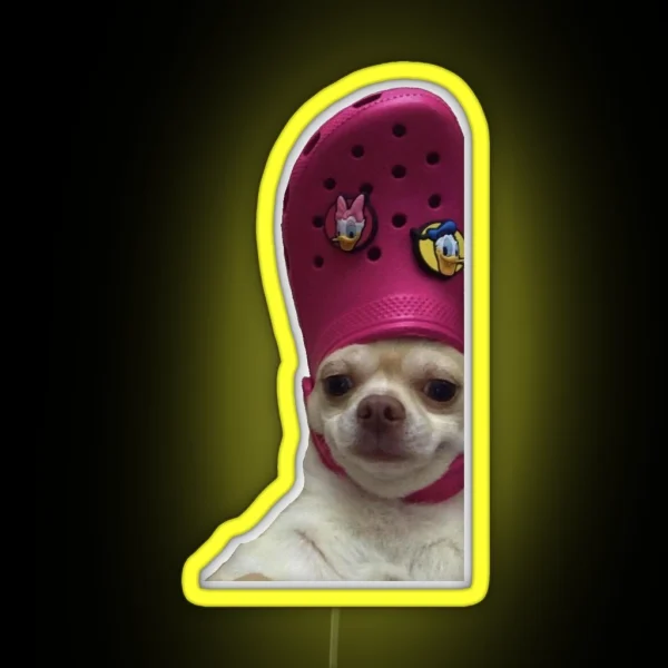 Chihuahua With A Croc On Its Head RGB Neon Sign