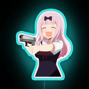 Chika Fujiwara Holds A Gun Anime Girl With A Gun RGB Neon Sign