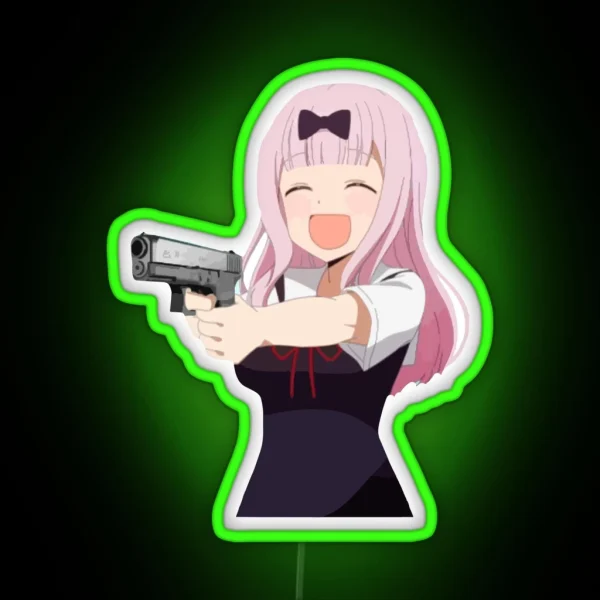 Chika Fujiwara Holds A Gun Anime Girl With A Gun RGB Neon Sign