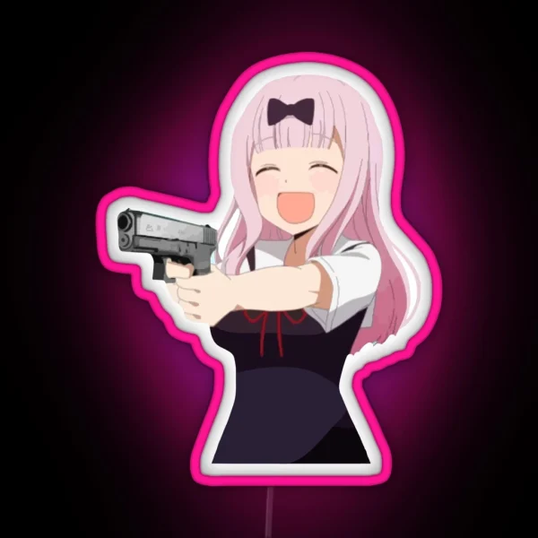 Chika Fujiwara Holds A Gun Anime Girl With A Gun RGB Neon Sign