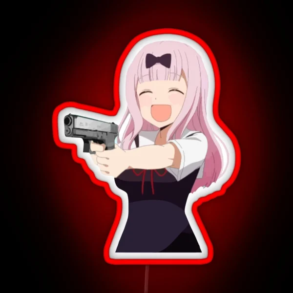 Chika Fujiwara Holds A Gun Anime Girl With A Gun RGB Neon Sign