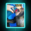Neon RGB drink-themed decoration featuring happy chimp with Powerade bottle