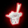 Vibrant RGB neon sign featuring stylized Chinese food characters in English.