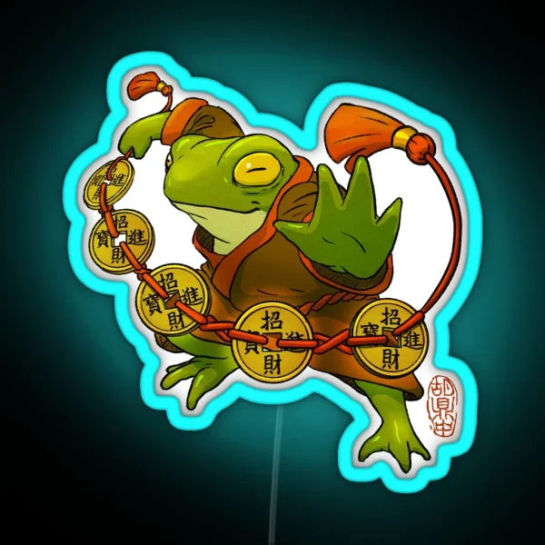 Chinese Frog With Lucky Coins RGB Neon Sign