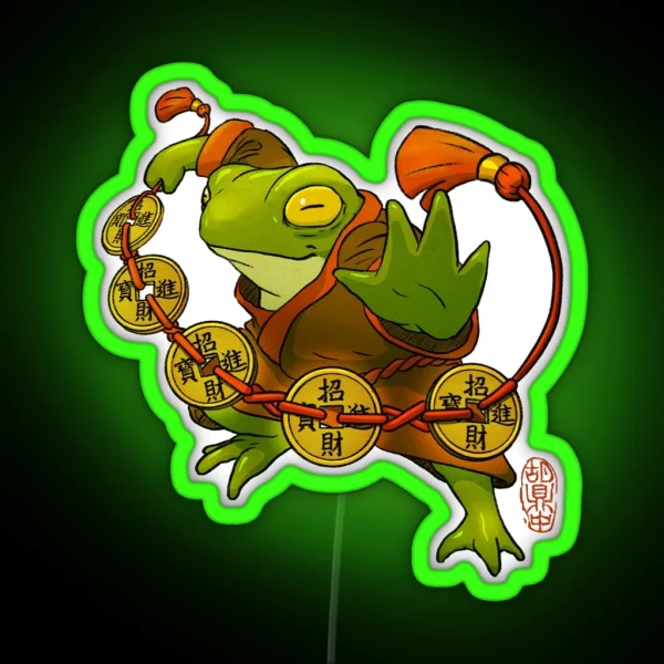 Chinese Frog With Lucky Coins RGB Neon Sign