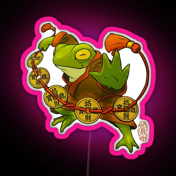 Chinese Frog With Lucky Coins RGB Neon Sign