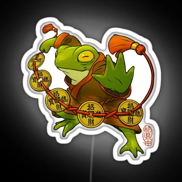 Chinese Frog With Lucky Coins RGB Neon Sign